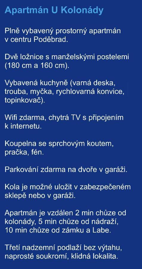 Apartman U Kolonady, Poděbrady Kültér fotó